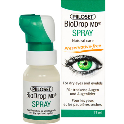 Image of BioDrop (спрей) <h3>Переваги Piiloset Biodrop Spray</h3>
<ul>
<li>містить гіалуронову кислоту</li>
<li>ефективно знімає подразнення та відчуття сухості очей</li>
<li>зручне упакування - можна зволожувати очі, не знімаючи лінзи</li>
<li>не мі