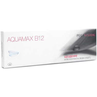 Image of Контактні лінзи Pegavision Aquamax-B12 <p>Для людей, що страждають від підвищеної чутливості очей, ідеальним варіантом стануть одноденні лінзи PEGAVISION Aquamax B12. Якісні, надійні та практичні, вони підійдуть для активних людей, що займаються 